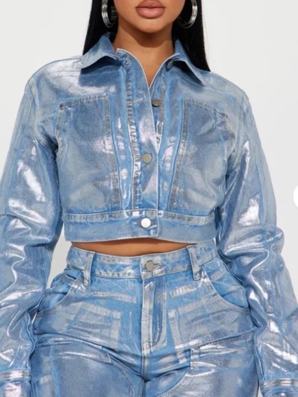 Fashion Nova Metallic Light Blue Relaxed Jeans size 20nwt pants ONLY